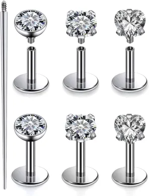 Yaalozei 20G 18G 16G F316 Titanium Flat Back Nose Rings Studs Hypoallergenic Screw on Tragus Helix Cartilage Earrings Stud Piercing Jewerly for Women Men Bars 6mm