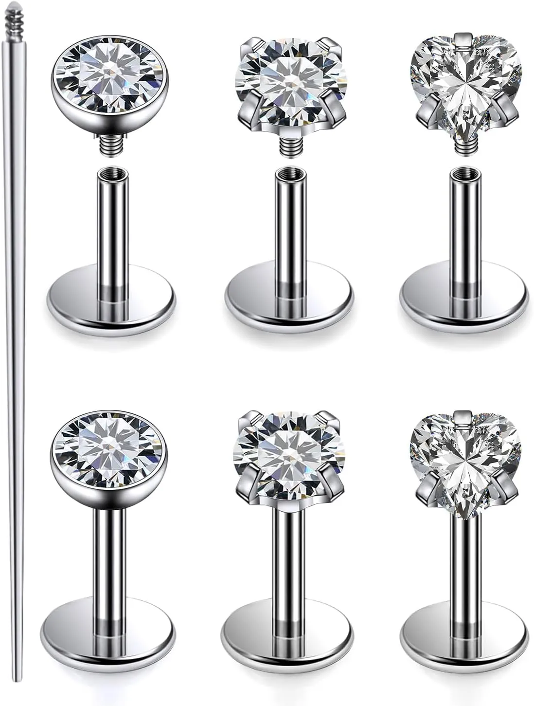 Yaalozei 20G 18G 16G F316 Titanium Flat Back Nose Rings Studs Hypoallergenic Screw on Tragus Helix Cartilage Earrings Stud Piercing Jewerly for Women Men Bars 6mm
