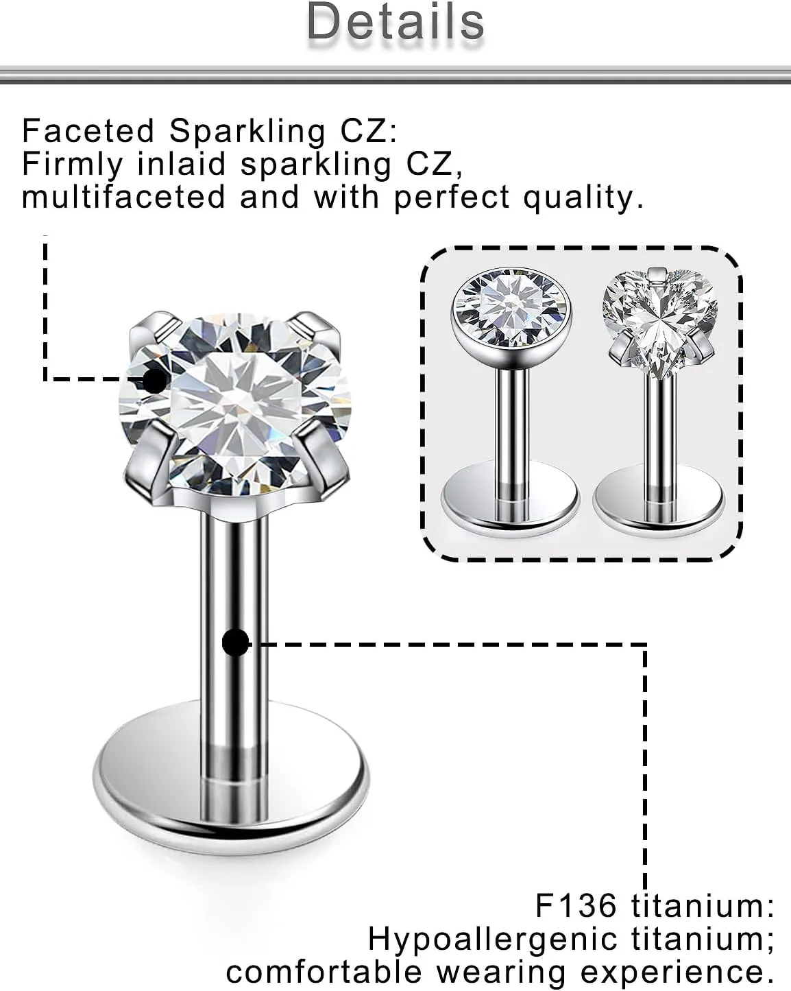 Yaalozei 20G 18G 16G F316 Titanium Flat Back Nose Rings Studs Hypoallergenic Screw on Tragus Helix Cartilage Earrings Stud Piercing Jewerly for Women Men Bars 6mm