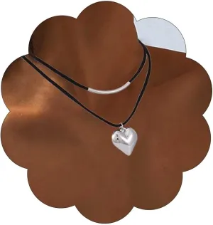 Yalice Black Velvet Choker Necklace Puff Heart Pendant Necklace Y2K Layered Necklaces Jewelry for Women
