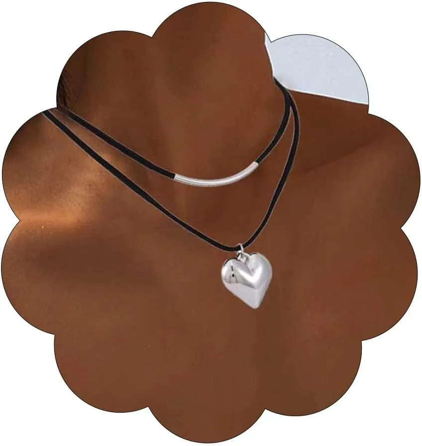 Yalice Black Velvet Choker Necklace Puff Heart Pendant Necklace Y2K Layered Necklaces Jewelry for Women