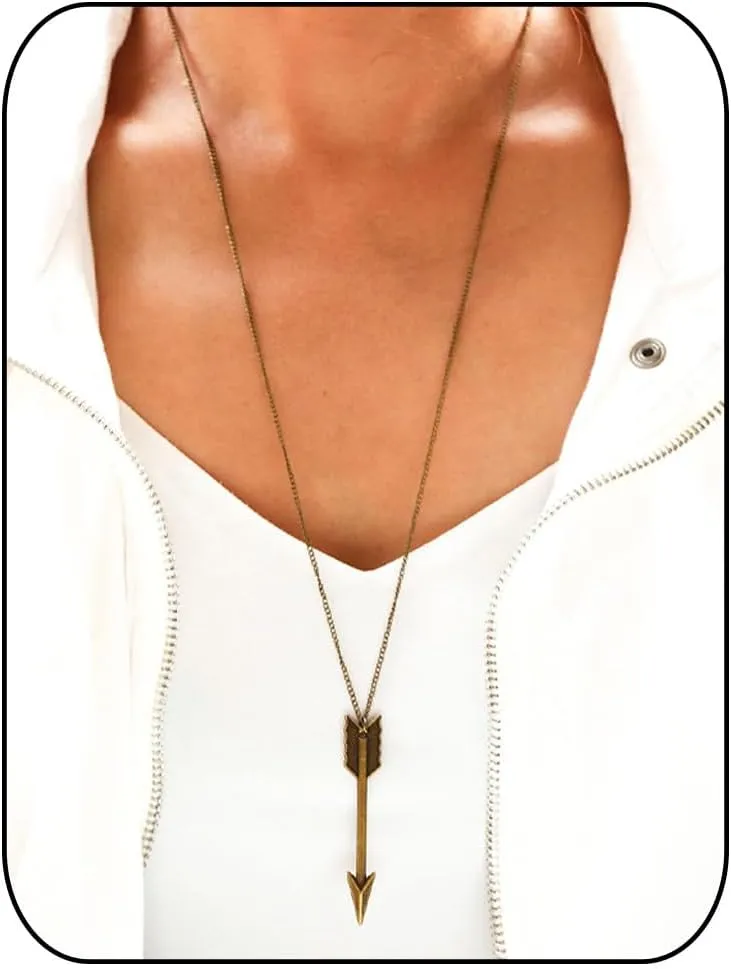 Yalice Boho Long Arrow Necklace Chain Drop Pendant Necklaces Arrowhead Jewelry for Women(Bronze)