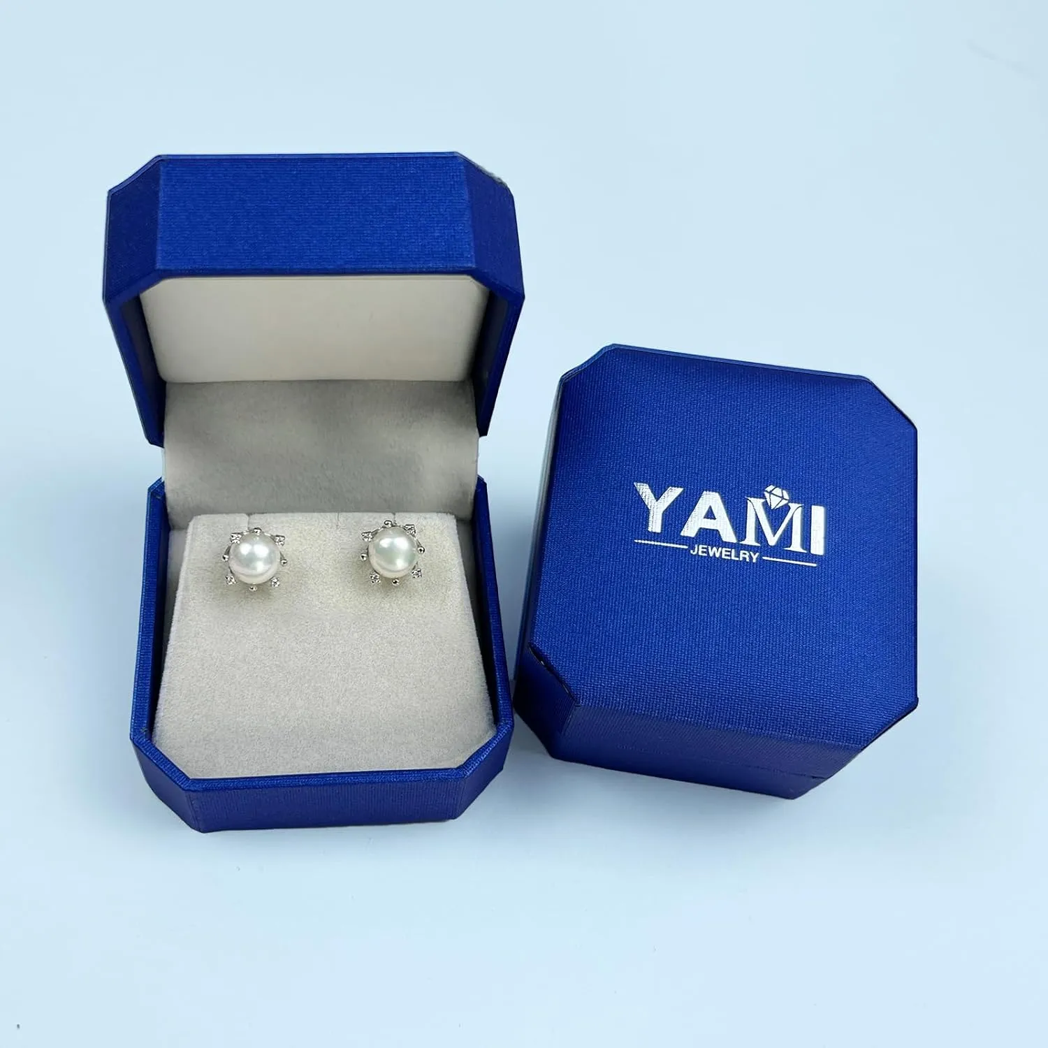 YAMI Pearl Stud Earrings - Genuine Cultured Pearls with 925 Sterling Silver & Cubic Zirconia Diamonds - Hypoallergenic Flower/Snowflake/Sun/Halo Style Studs - Elegant Jewelry Gift for Women
