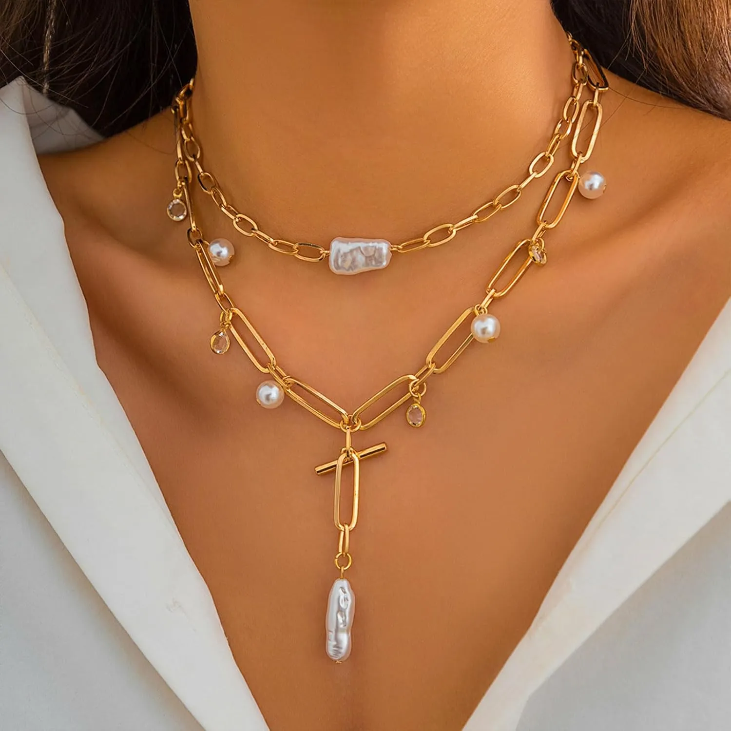 YANCHUN Gold Charm Necklace Beach Jewelry for Women Trendy Summer Shell Pearl Coin Paperclip Chain Necklaces Western Jewelry Cowgirl Outfits Accessories Boho Summer Outfits for Women 2025
