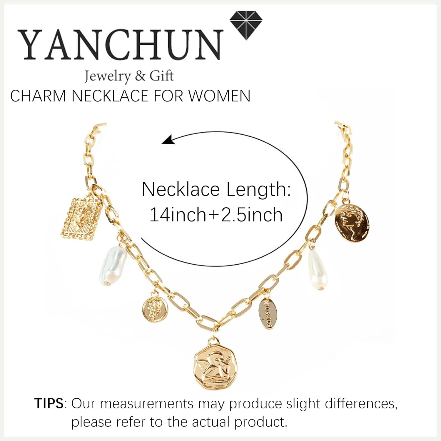 YANCHUN Gold Charm Necklace Beach Jewelry for Women Trendy Summer Shell Pearl Coin Paperclip Chain Necklaces Western Jewelry Cowgirl Outfits Accessories Boho Summer Outfits for Women 2025