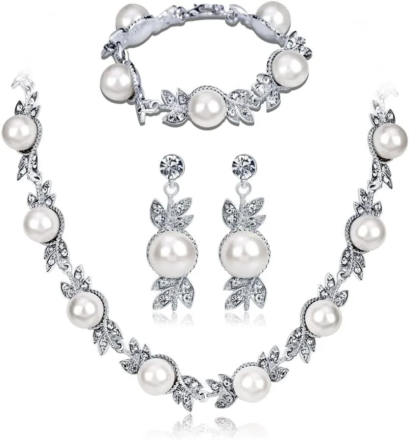 YAZILIND Bridal Necklace Earrings Bracelet Wedding Clothing Accessories Imitation Pearl Bride Jewelry Set