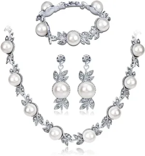 YAZILIND Bridal Necklace Earrings Bracelet Wedding Clothing Accessories Imitation Pearl Bride Jewelry Set