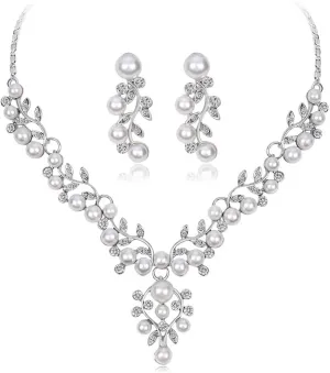 YAZILIND Bridal Necklace Earrings Rhinestone Imitation Pearl Wedding Jewelry Set