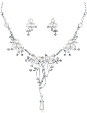 YAZILIND Bride Jewelry Set Imitation Pearl Necklace Drop Dangle Earrings Wedding Party Evening Dress Accessories
