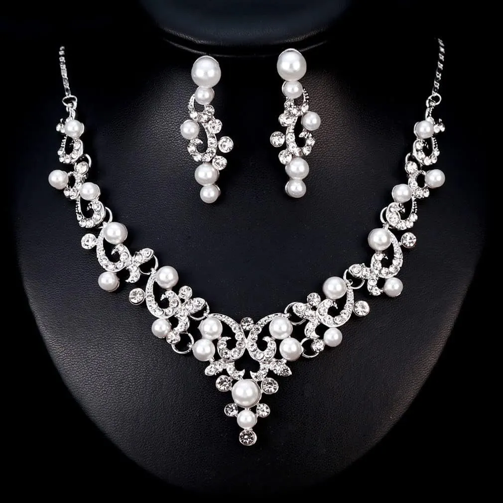 YAZILIND Bride Jewelry Set Imitation Pearl Necklace Drop Dangle Earrings Wedding Party Evening Dress Accessories