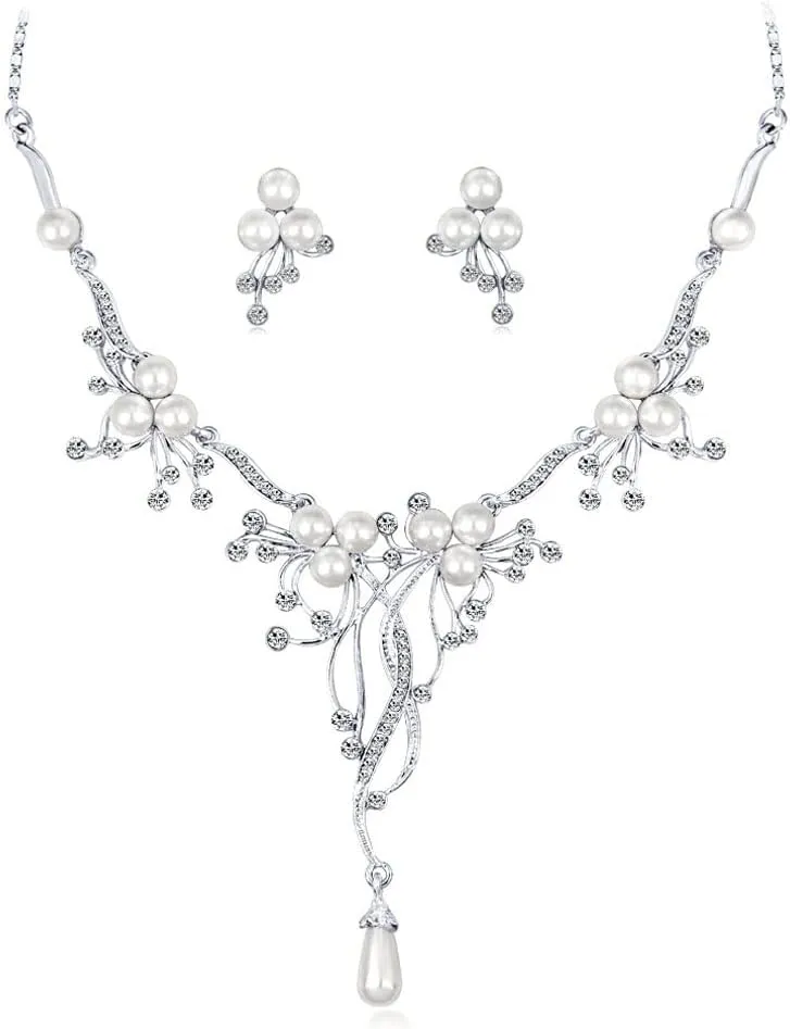 YAZILIND Bride Jewelry Set Imitation Pearl Necklace Drop Dangle Earrings Wedding Party Evening Dress Accessories
