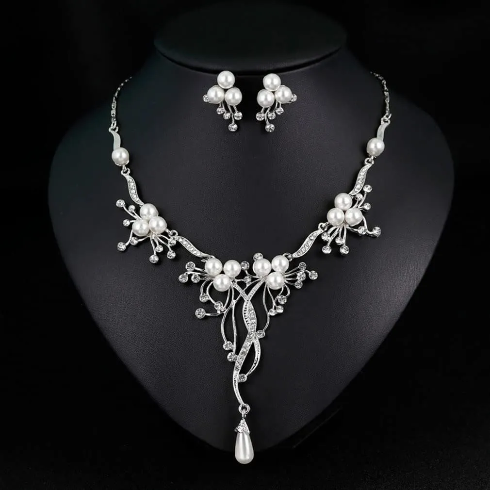 YAZILIND Bride Jewelry Set Imitation Pearl Necklace Drop Dangle Earrings Wedding Party Evening Dress Accessories