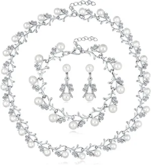 YAZILIND Bride Jewelry Set Imitation Pearl Necklace Drop Dangle Earrings Wedding Party Evening Dress Accessories