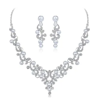 YAZILIND Bride Jewelry Set Imitation Pearl Necklace Drop Dangle Earrings Wedding Party Evening Dress Accessories