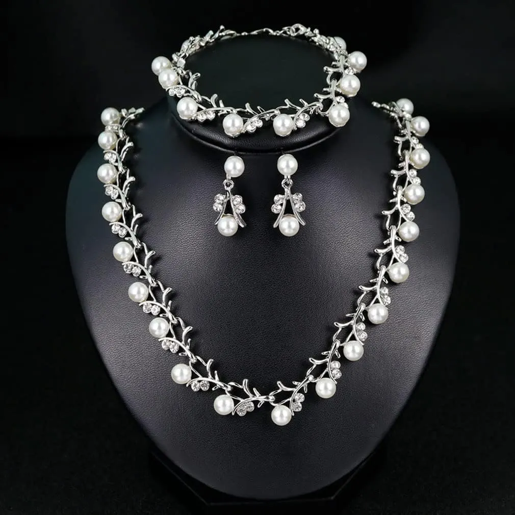 YAZILIND Bride Jewelry Set Imitation Pearl Necklace Drop Dangle Earrings Wedding Party Evening Dress Accessories