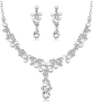 YAZILIND Bride Jewelry Set Imitation Pearl Necklace Drop Dangle Earrings Wedding Party Evening Dress Accessories