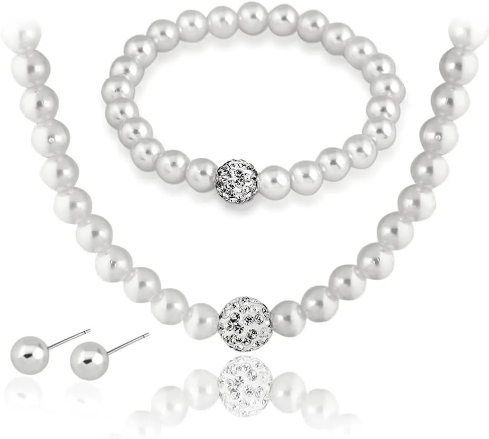 YAZILIND Imitation Pearl Jewelry Set Elegant Necklace Stud Earrings Bracelet Wedding Bridal Party Accessories
