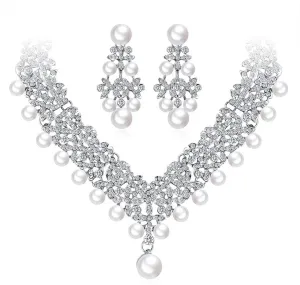 YAZILIND Imitation Pearl Jewelry Set Rhinestone Wedding Bridal Necklace Earrings
