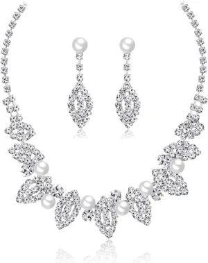 YAZILIND Imitation Pearl Jewelry Set Rhinestone Wedding Bridal Necklace Earrings