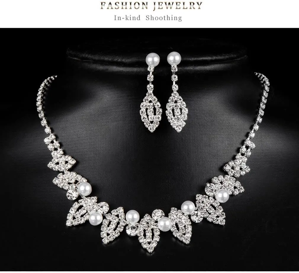 YAZILIND Imitation Pearl Jewelry Set Rhinestone Wedding Bridal Necklace Earrings