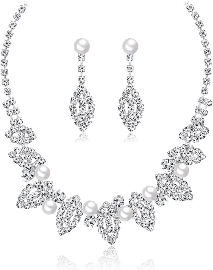 YAZILIND Imitation Pearl Jewelry Set Rhinestone Wedding Bridal Necklace Earrings