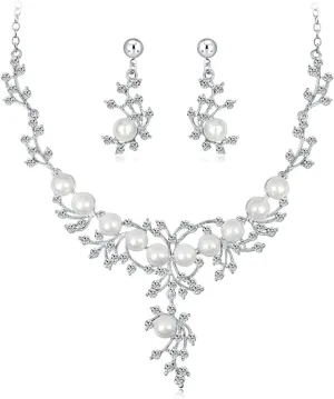 YAZILIND Imitation Pearl Jewelry Set Rhinestone Wedding Bridal Necklace Earrings