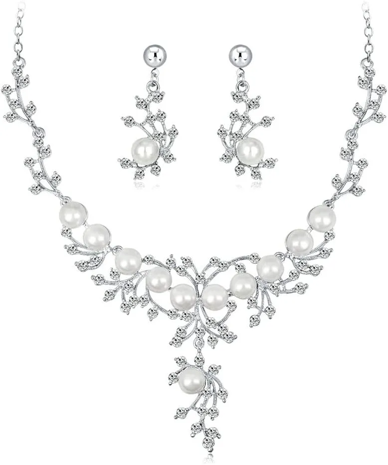 YAZILIND Imitation Pearl Jewelry Set Rhinestone Wedding Bridal Necklace Earrings