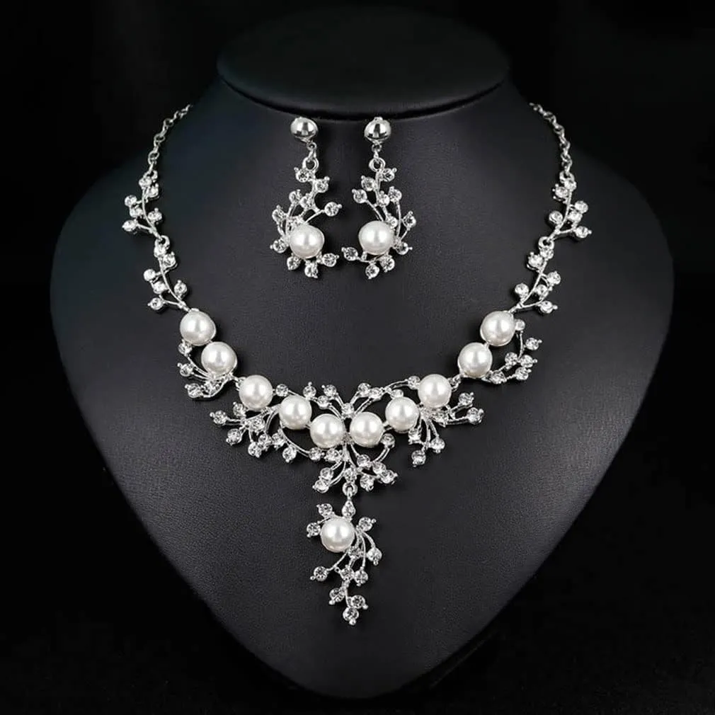 YAZILIND Imitation Pearl Jewelry Set Rhinestone Wedding Bridal Necklace Earrings