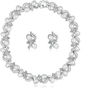 YAZILIND Imitation Pearl Necklace Stud Earrings Wedding Bridal Party Jewelry Set