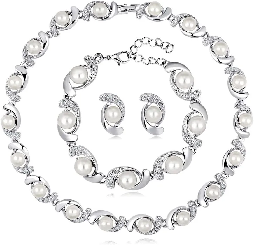 YAZILIND Personality Jewelry Set Imitation Pearl Wedding Bridal Necklace Necklace Earrings Bracelet
