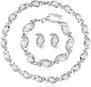 YAZILIND Personality Jewelry Set Imitation Pearl Wedding Bridal Necklace Necklace Earrings Bracelet