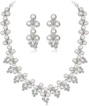 YAZILIND Rhinestone Bridal Necklace Earring Set Imitation Pearl Wedding Jewelry Sets