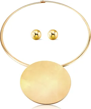 Yinkin African Jewelry Sets Gold Necklace Earrings, African Statement Collar, Stud Earrings for Nigerian Costume Party Jewelry Accessories for Halloween Women