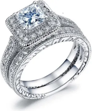 ZDIFDIC Wedding Ring Sets Promise Ring Couples Bridal Sets for Women 925 Sterling Silver Ring, Cubic Zirconia CZ 2pieces Engagement Band Stackable Ring Set (6#)
