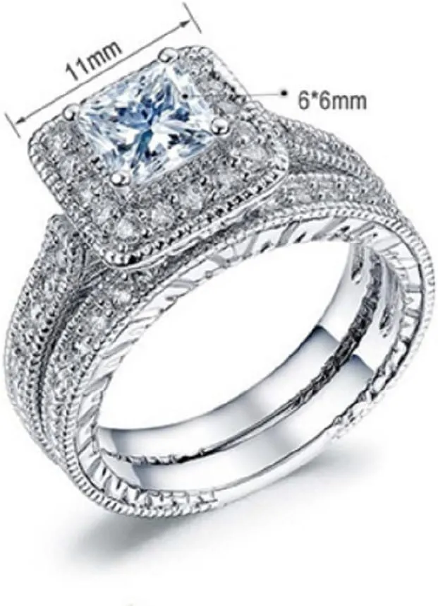 ZDIFDIC Wedding Ring Sets Promise Ring Couples Bridal Sets for Women 925 Sterling Silver Ring, Cubic Zirconia CZ 2pieces Engagement Band Stackable Ring Set (6#)