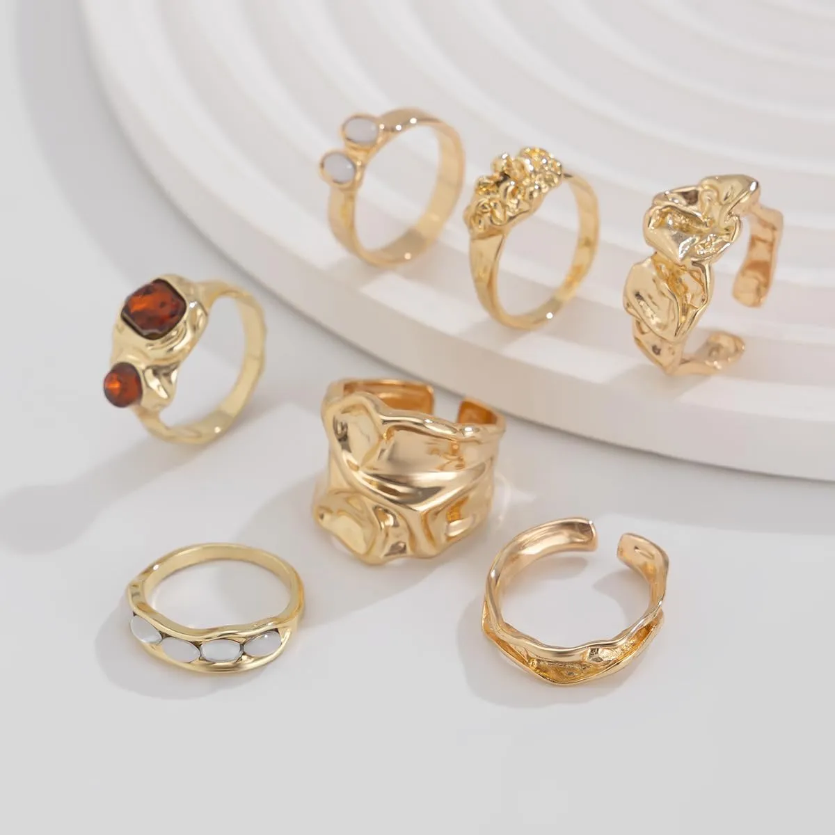 ZMANYIJEW Chunky Gold Rings Set for Women 14K Thick Dome Statement Rings Stackable Finger Knuckle Open Rings Punk Vintage Jewelry