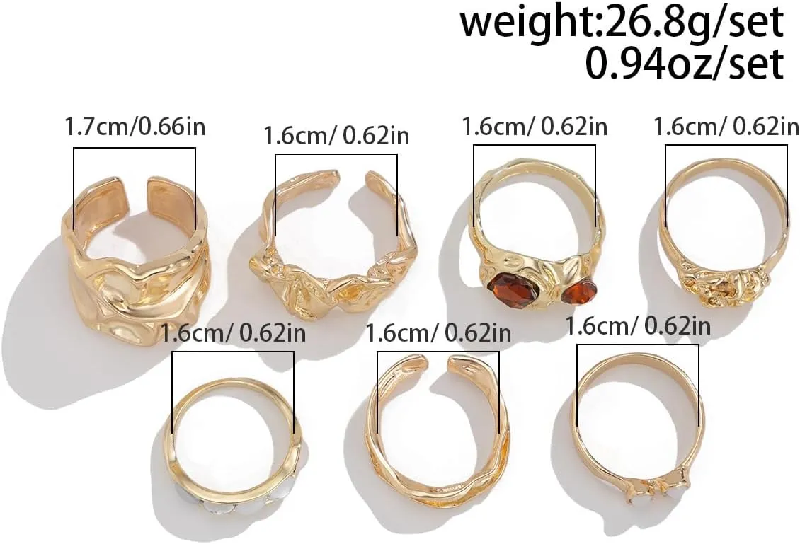 ZMANYIJEW Chunky Gold Rings Set for Women 14K Thick Dome Statement Rings Stackable Finger Knuckle Open Rings Punk Vintage Jewelry