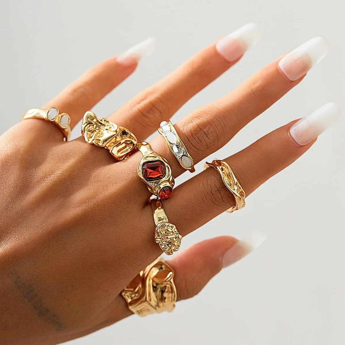 ZMANYIJEW Chunky Gold Rings Set for Women 14K Thick Dome Statement Rings Stackable Finger Knuckle Open Rings Punk Vintage Jewelry