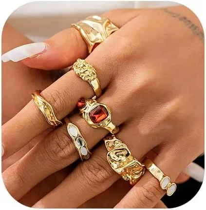 ZMANYIJEW Chunky Gold Rings Set for Women 14K Thick Dome Statement Rings Stackable Finger Knuckle Open Rings Punk Vintage Jewelry