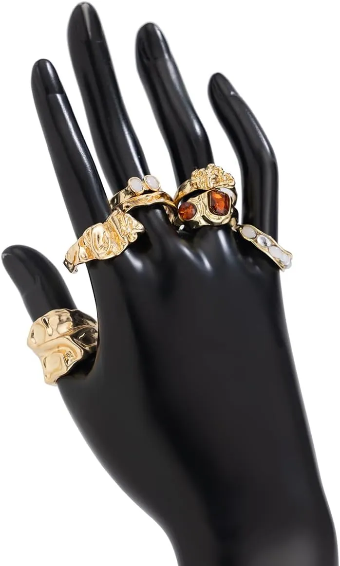 ZMANYIJEW Chunky Gold Rings Set for Women 14K Thick Dome Statement Rings Stackable Finger Knuckle Open Rings Punk Vintage Jewelry