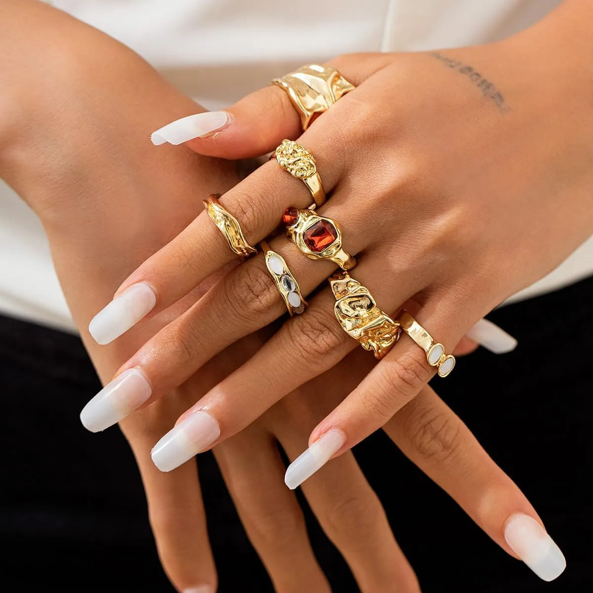 ZMANYIJEW Chunky Gold Rings Set for Women 14K Thick Dome Statement Rings Stackable Finger Knuckle Open Rings Punk Vintage Jewelry