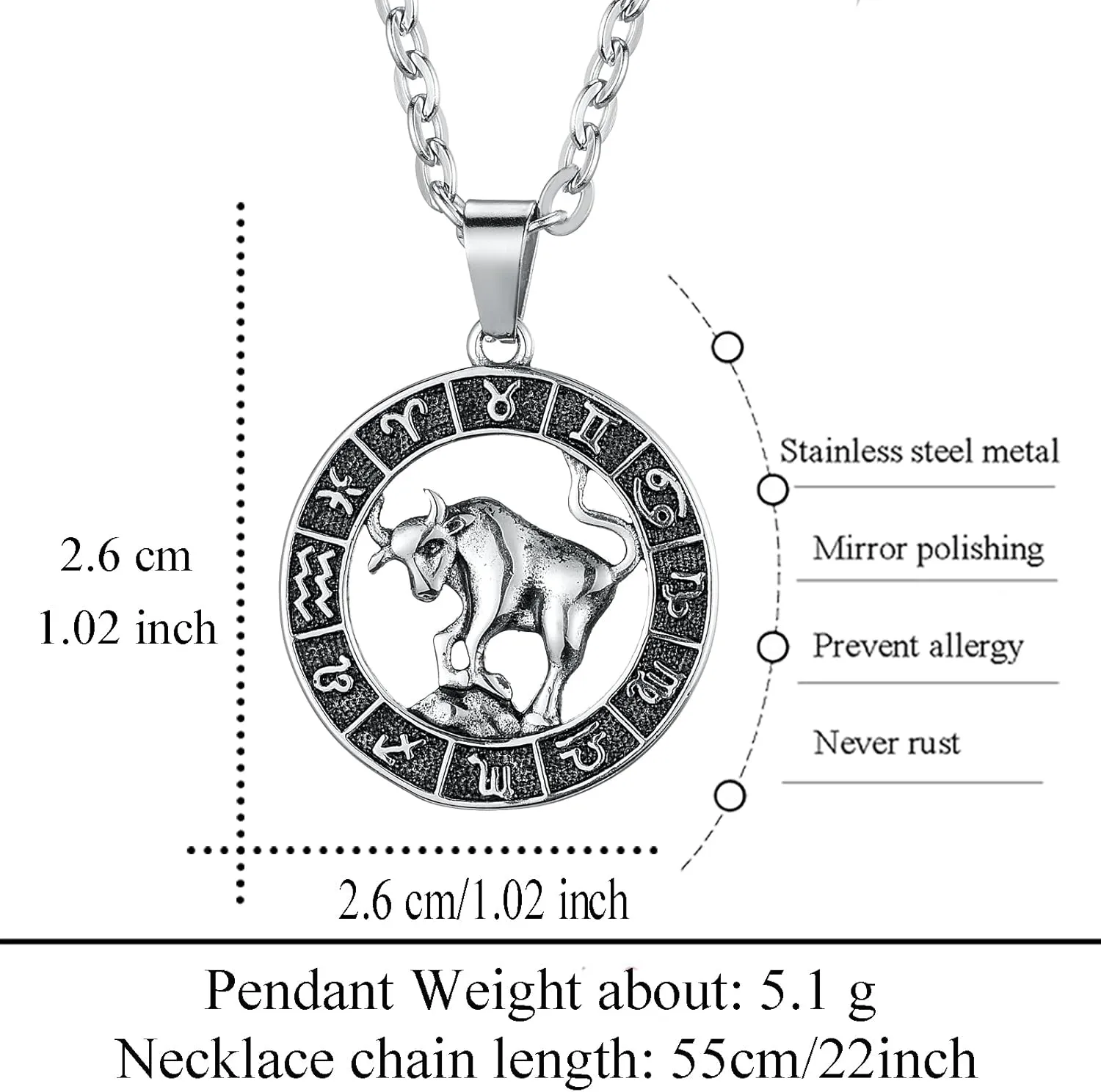 Zodiac Sign Pendant Necklaces for Women Men Stainless Steels Leo Constellation Horoscope Medallion Retro Celestial Astrology Jewelry