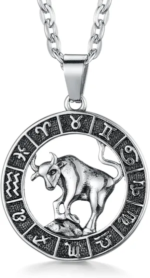 Zodiac Sign Pendant Necklaces for Women Men Stainless Steels Leo Constellation Horoscope Medallion Retro Celestial Astrology Jewelry