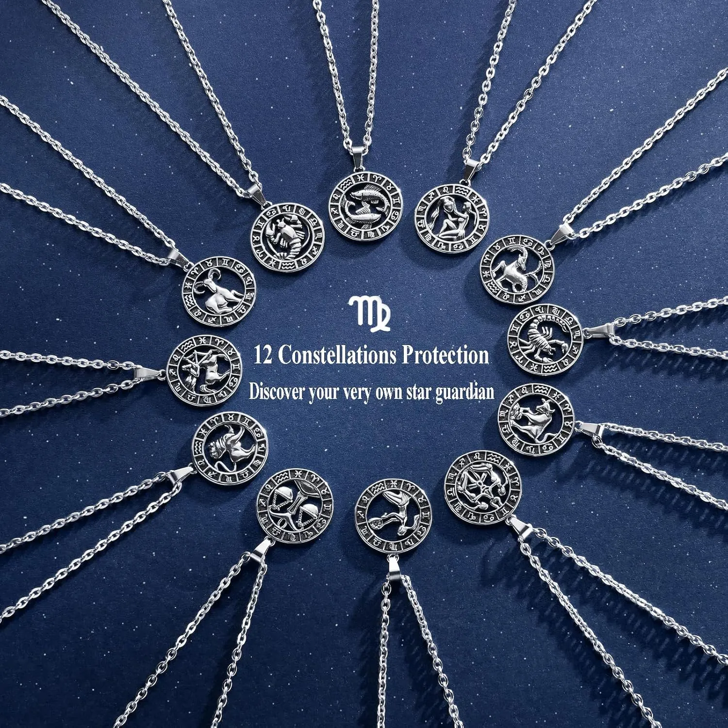 Zodiac Sign Pendant Necklaces for Women Men Stainless Steels Leo Constellation Horoscope Medallion Retro Celestial Astrology Jewelry