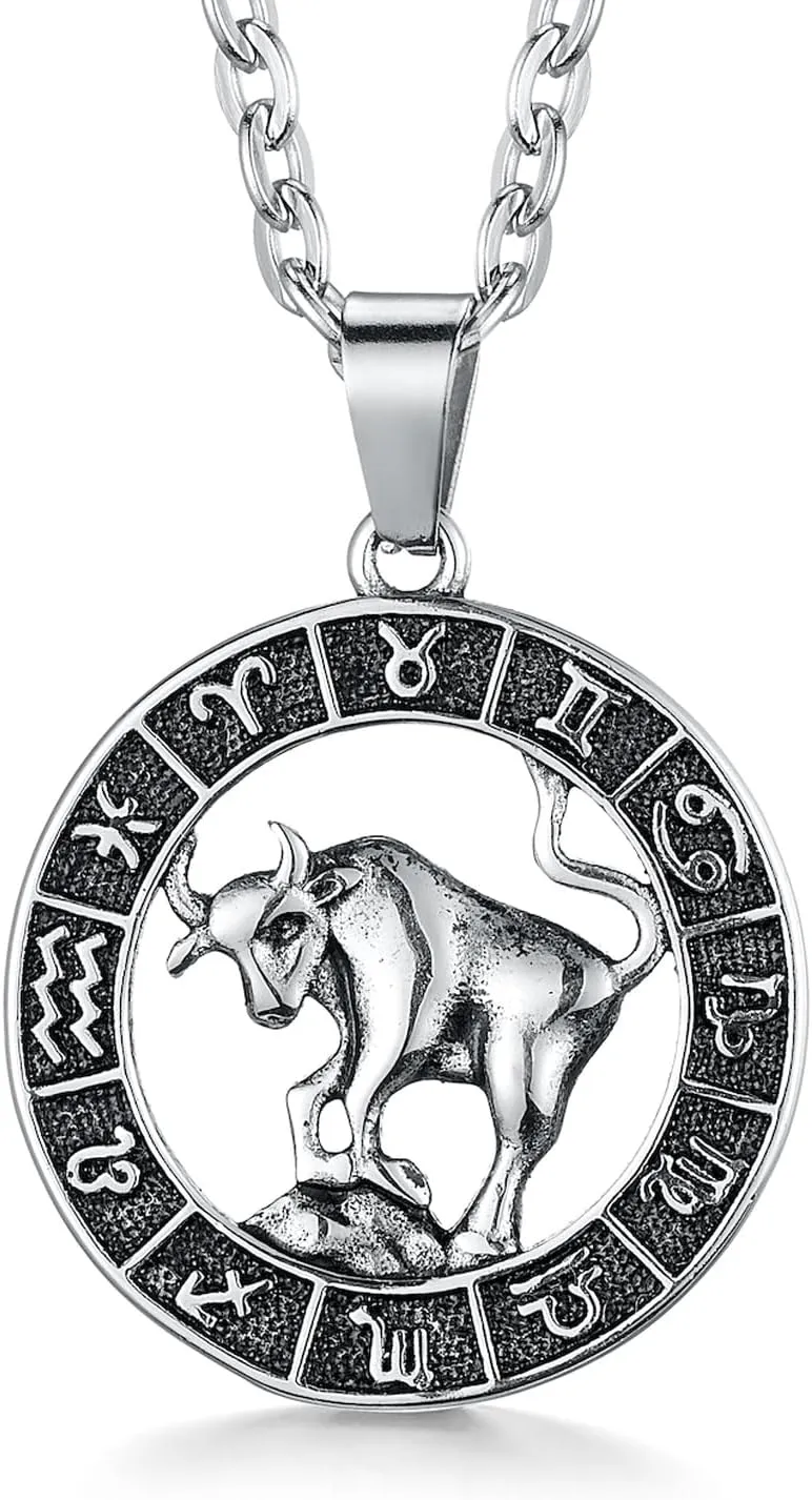 Zodiac Sign Pendant Necklaces for Women Men Stainless Steels Leo Constellation Horoscope Medallion Retro Celestial Astrology Jewelry