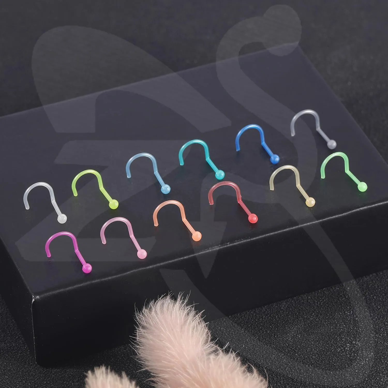 ZS 12pcs 20G Colorful Bioflex Flexible Nose Retainer Rings, Bioplastic Bendable Clear Nose Studs Nostril Piercing Jewelry for Women Men